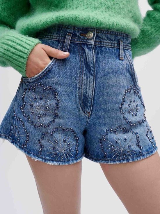 Maje Pants - Maje Rhinestone Embellished Denim Shorts